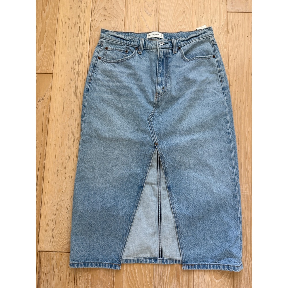 ABERCROMBIE & FITCH Womens Skirt Denim Midi Front Slit High Rise 30/10
